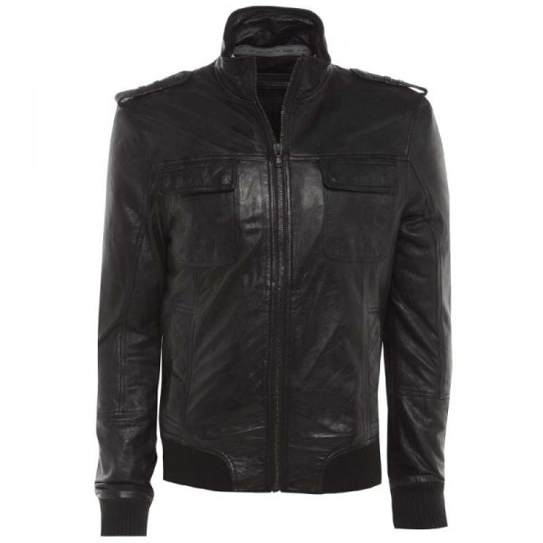 Barneys Black Label Men’s Funnel Neck Leather Bomber Jacket